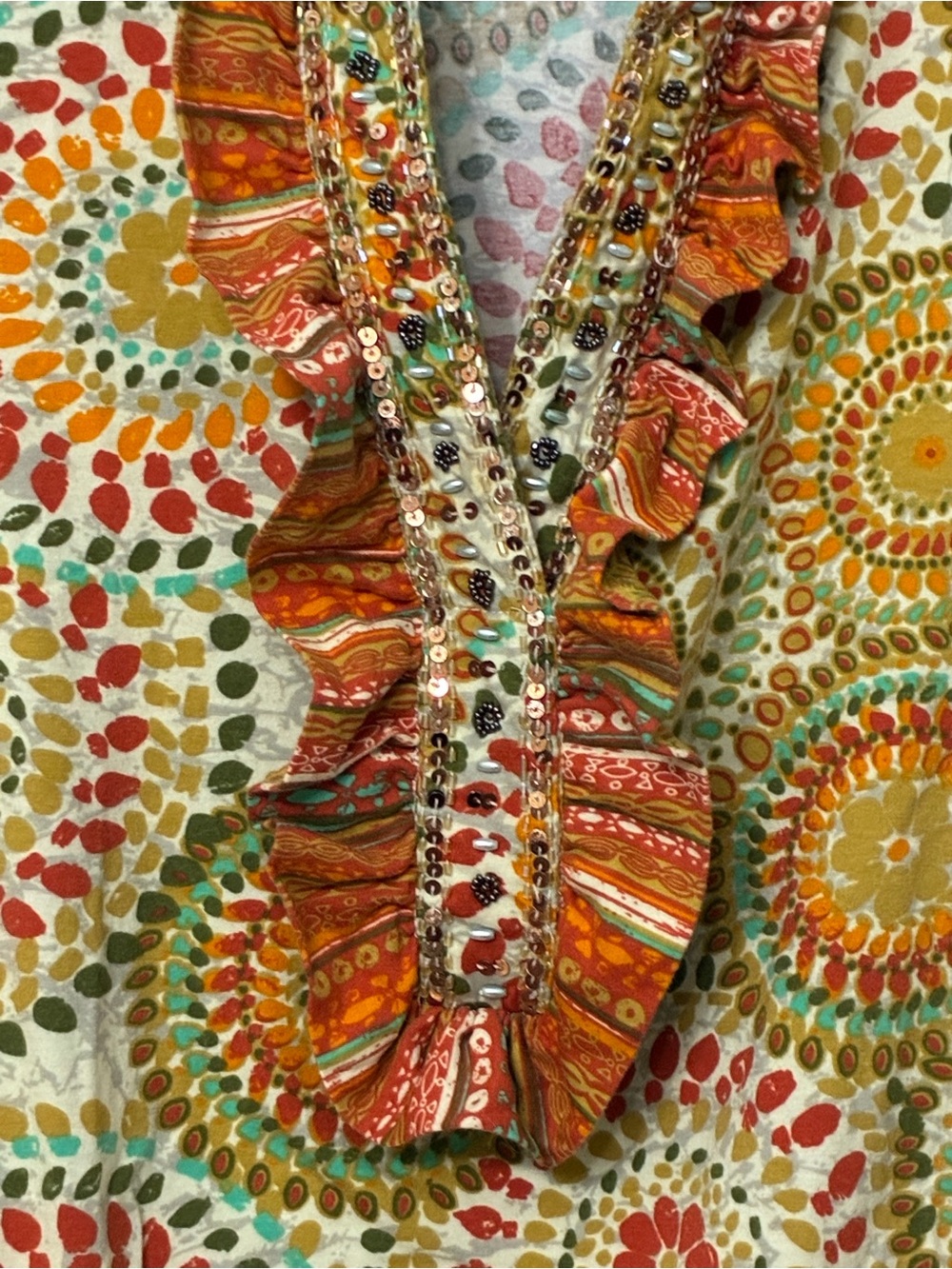 Boho Ruffle-Front Tunic Top - Multicolor - Picture 2 of 5